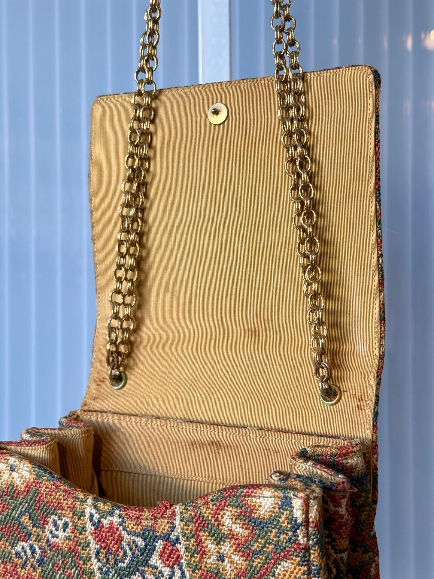 Tapestry Handbag w/ Gold & Stone Embellishment