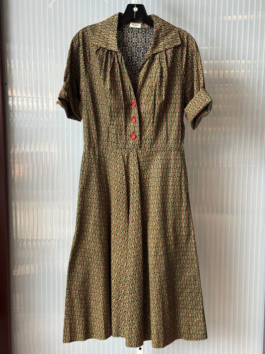 1950s Multicolor Floral Patterned Shirt Waist Dress