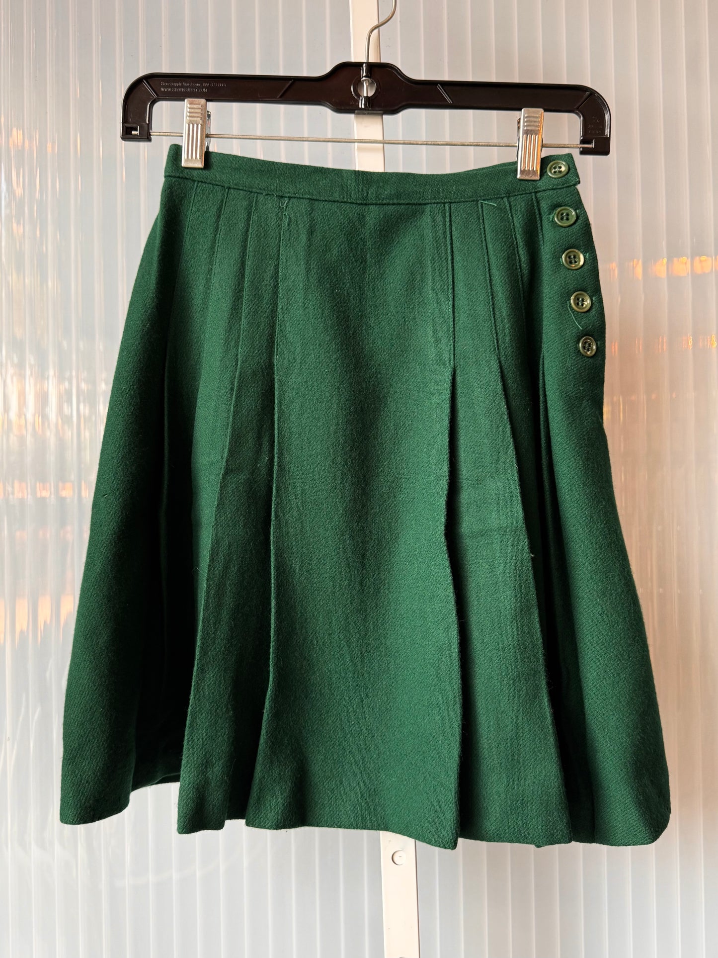 1970s Forest Green Pleated Wool Skirt