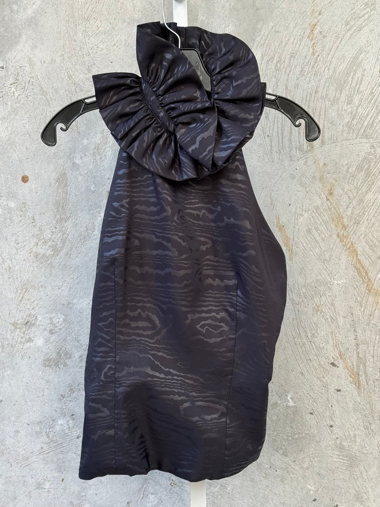 1990s Black Satin Ruffle Collar Top & Skirt Set