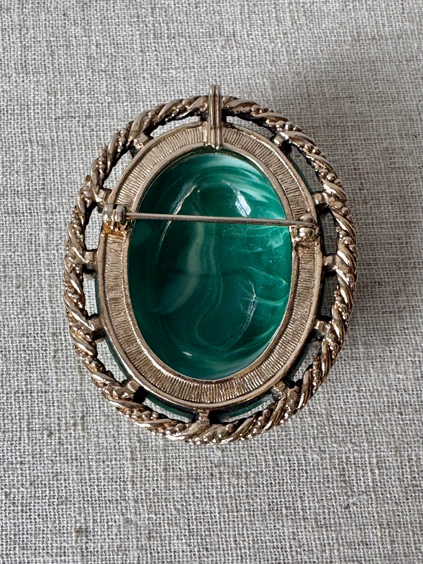 1970s Green Molded Scarab Beetle Brooch