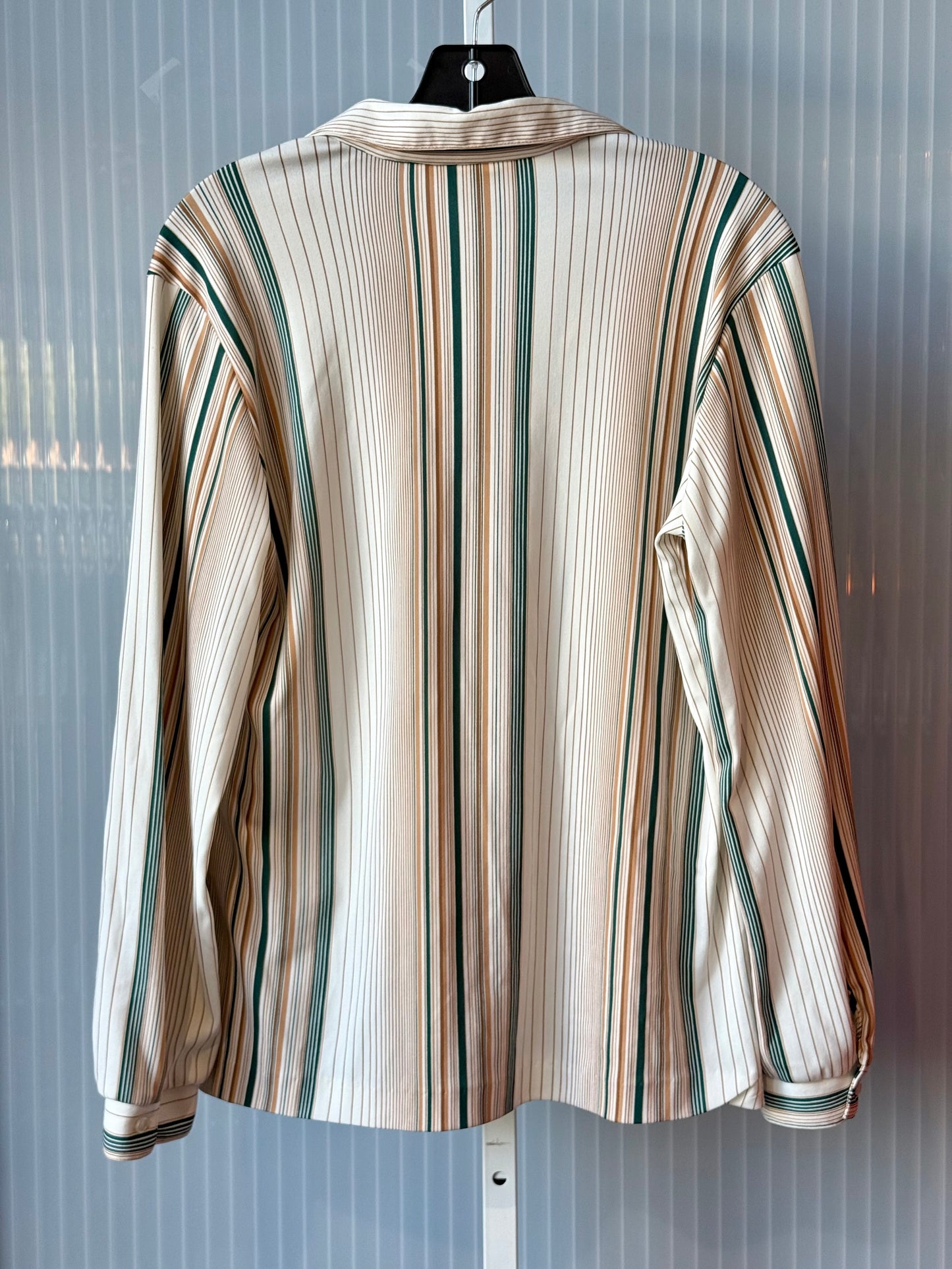 1970s Koret White and Tan Striped Collared Blouse