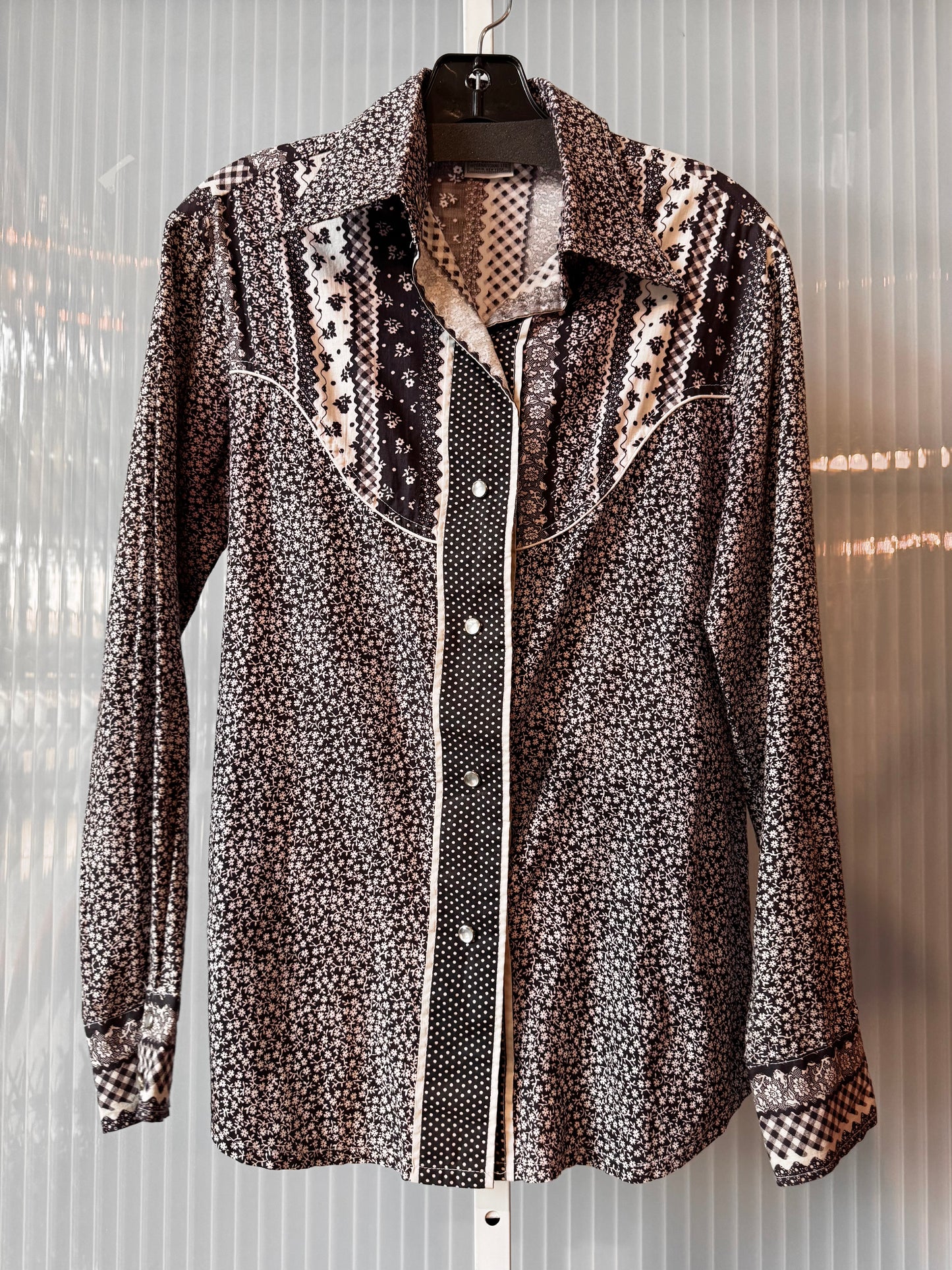 1980s Black & White Pearl-snap Western Shirt
