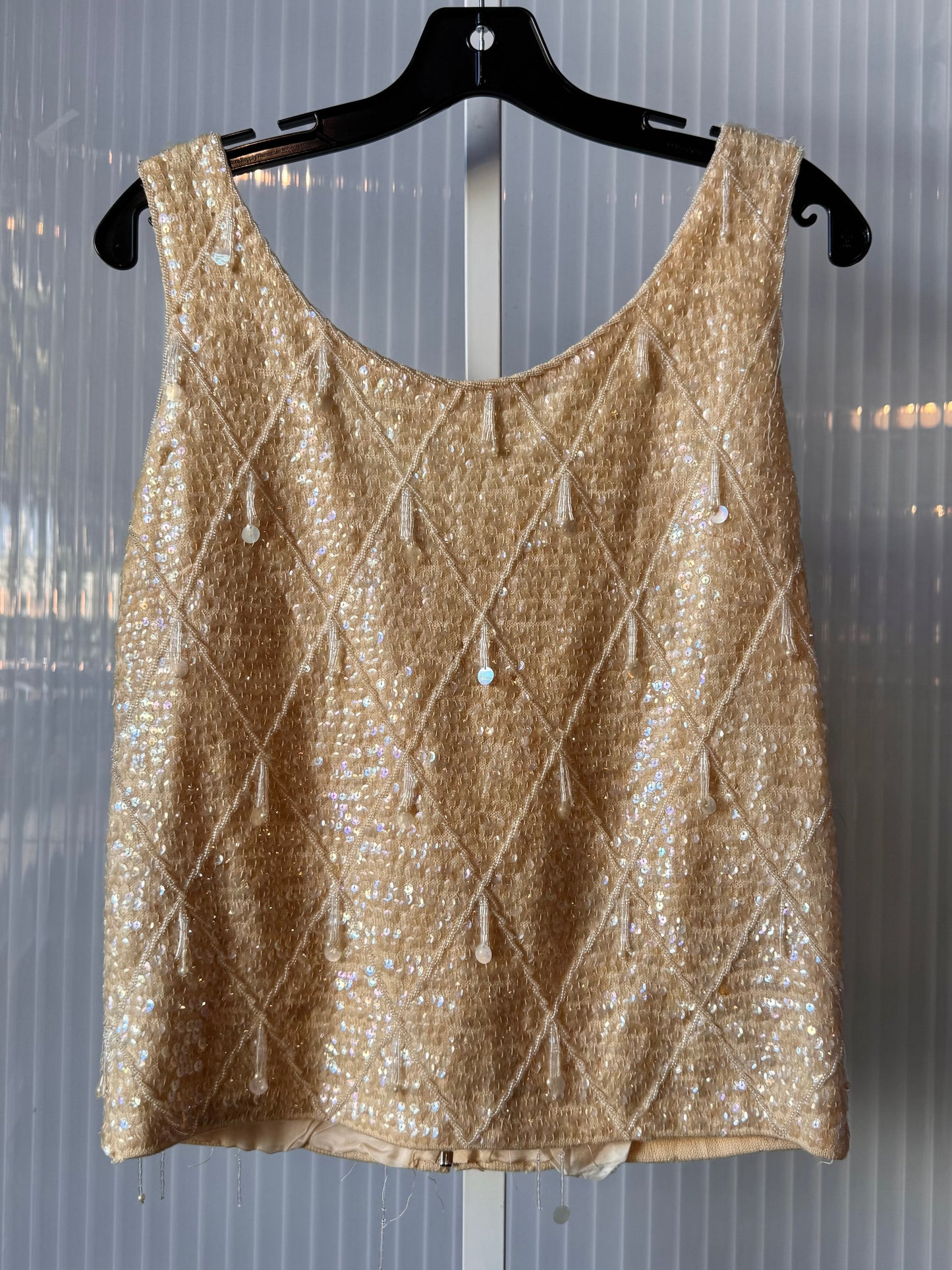 1980s Cream Wool Knit Sequin Tank Top