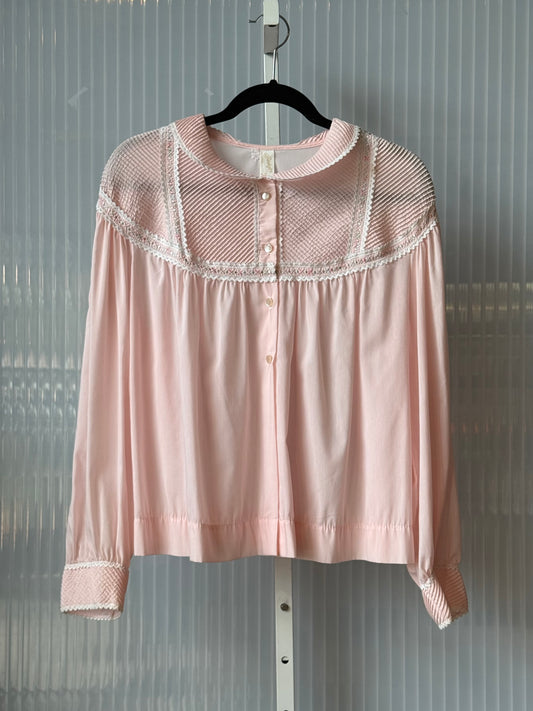 1960s Pink Long-Sleeve Button-Front Bed Jacket