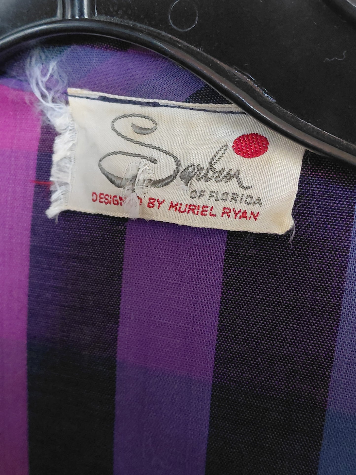 1960s Purple Multicolor Button-Up Tie Neck Striped Sheath Dress
