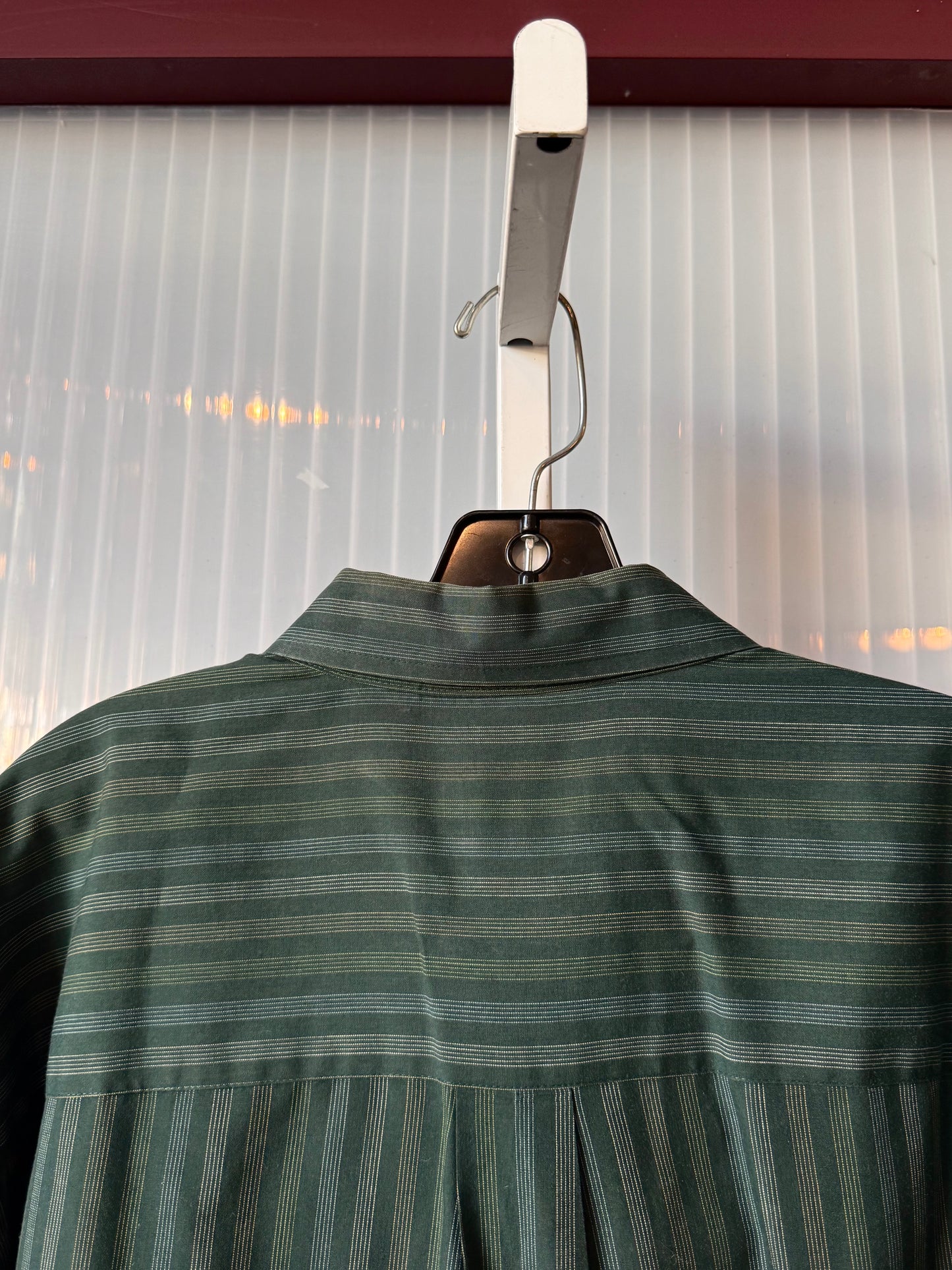 1970s Dark Green Striped Button-Up Shirt