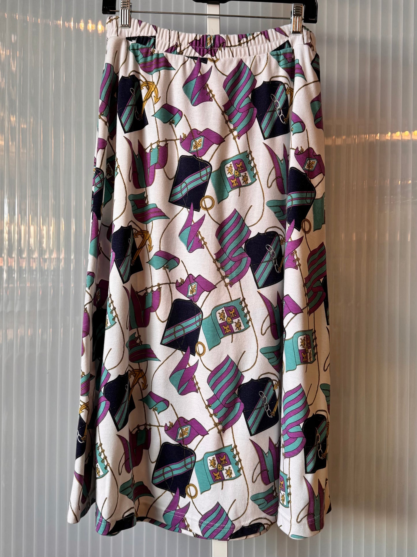 1980s Purple Teal & White Anchor Print Skirt