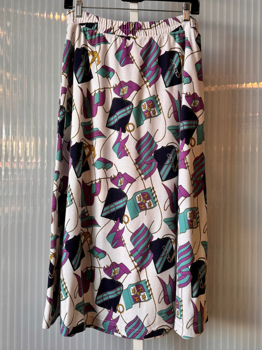 1980s Purple Teal & White Anchor Print Skirt