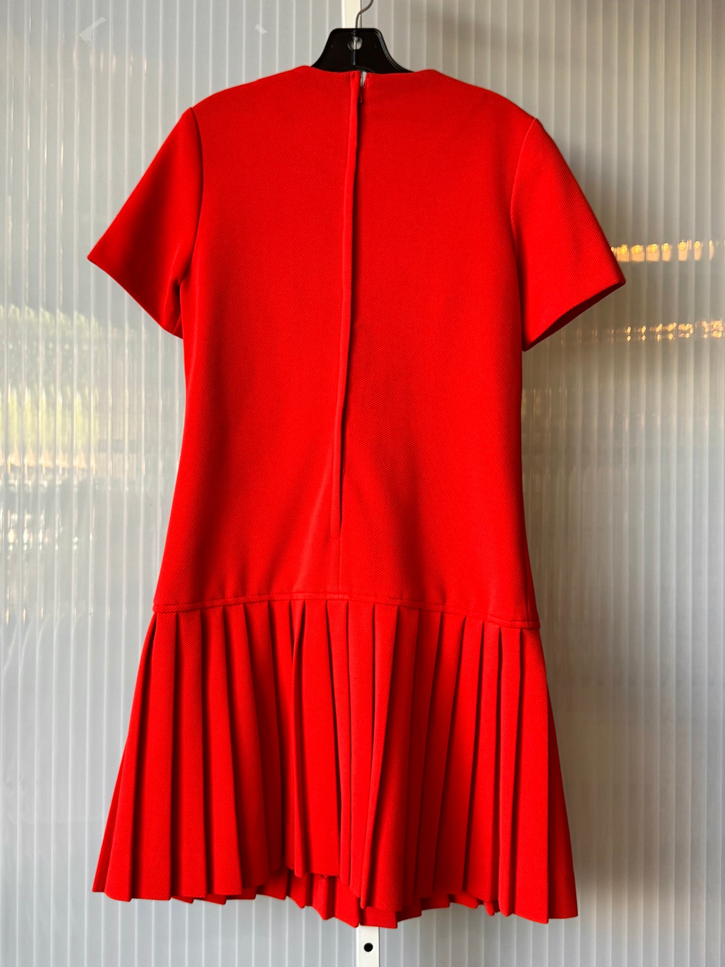 1960s Red PolyKnit Pleated Collared Dress