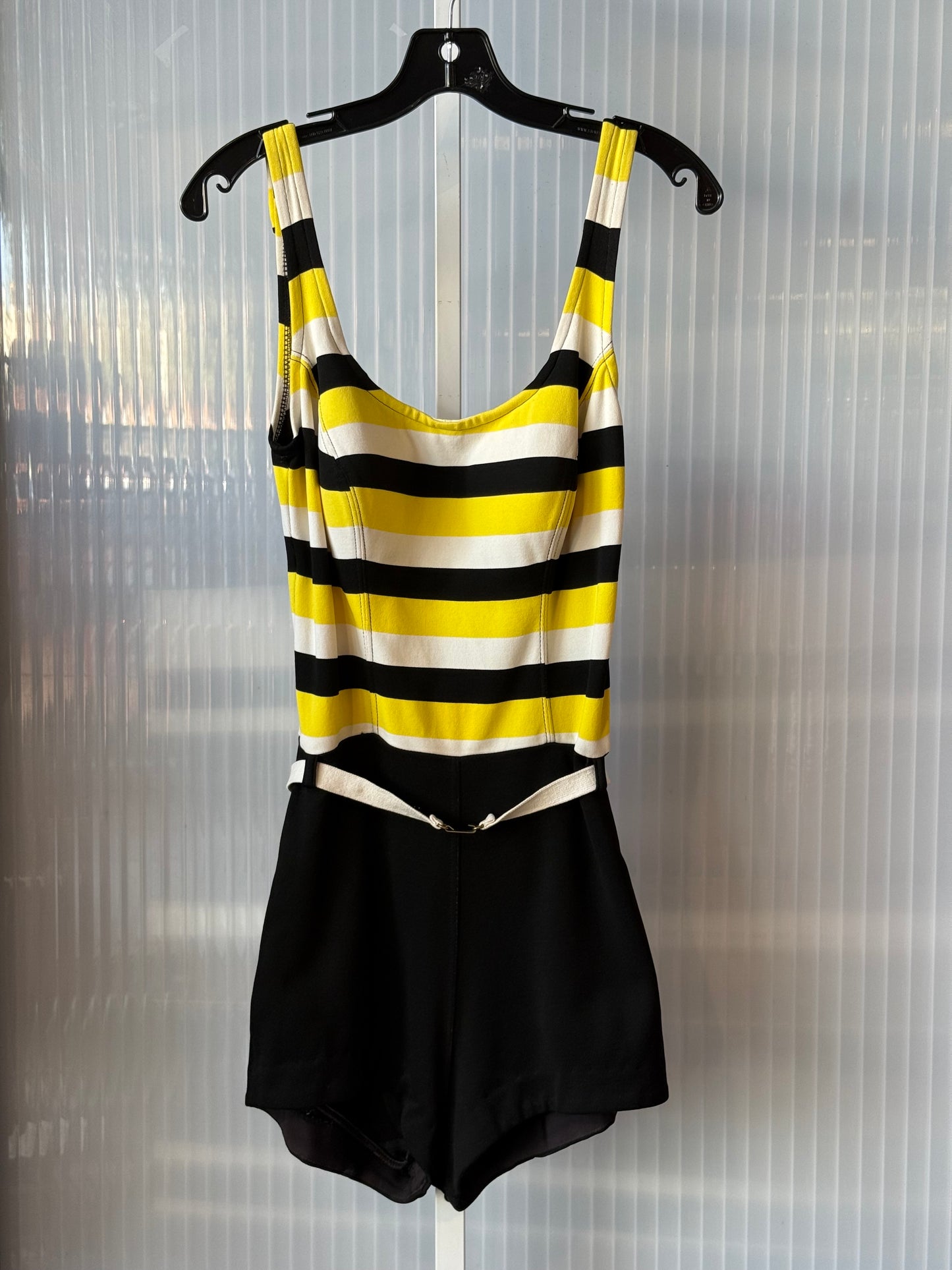 1960s Black, Yellow, & White Striped One-Piece Swimsuit