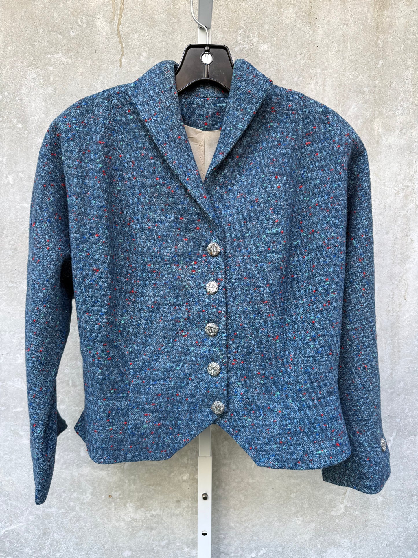 1970s Blue Wool Dolman Blazer w/ Resin Buttons