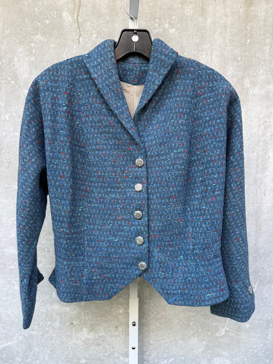 1970s Blue Wool Dolman Blazer w/ Resin Buttons