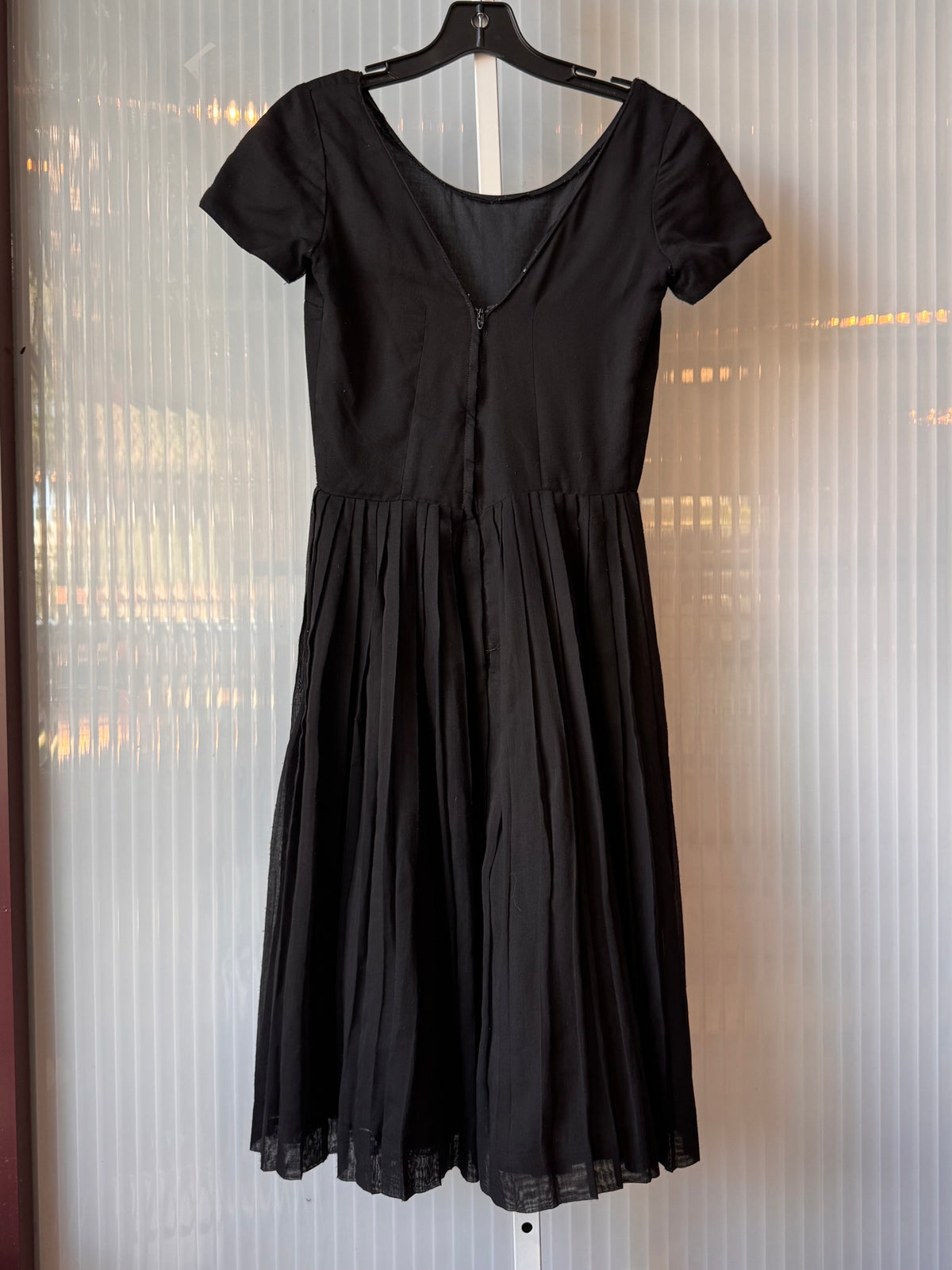 Late 1950s Black Pleated Swing Dress