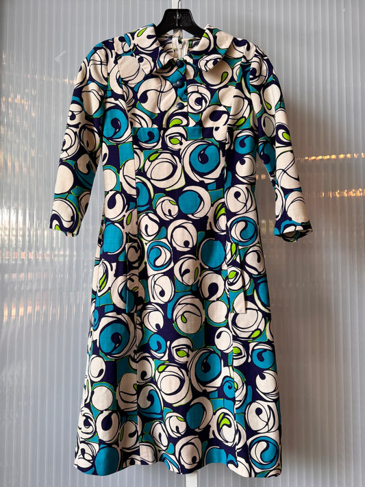 1960s Blue & White Mod Style Dress