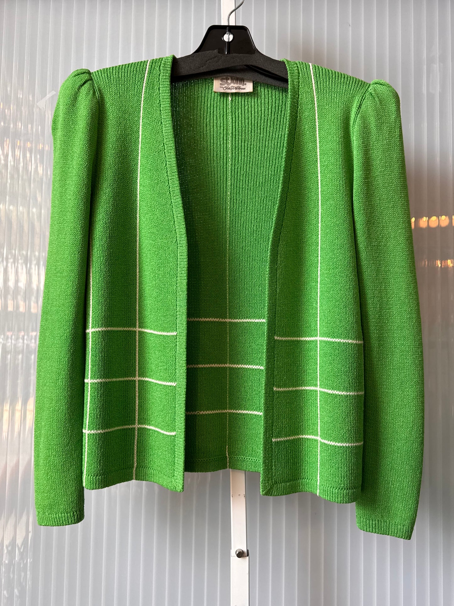 1970s Saks Fifth Avenue Green Knit Cardigan & Skirt Set