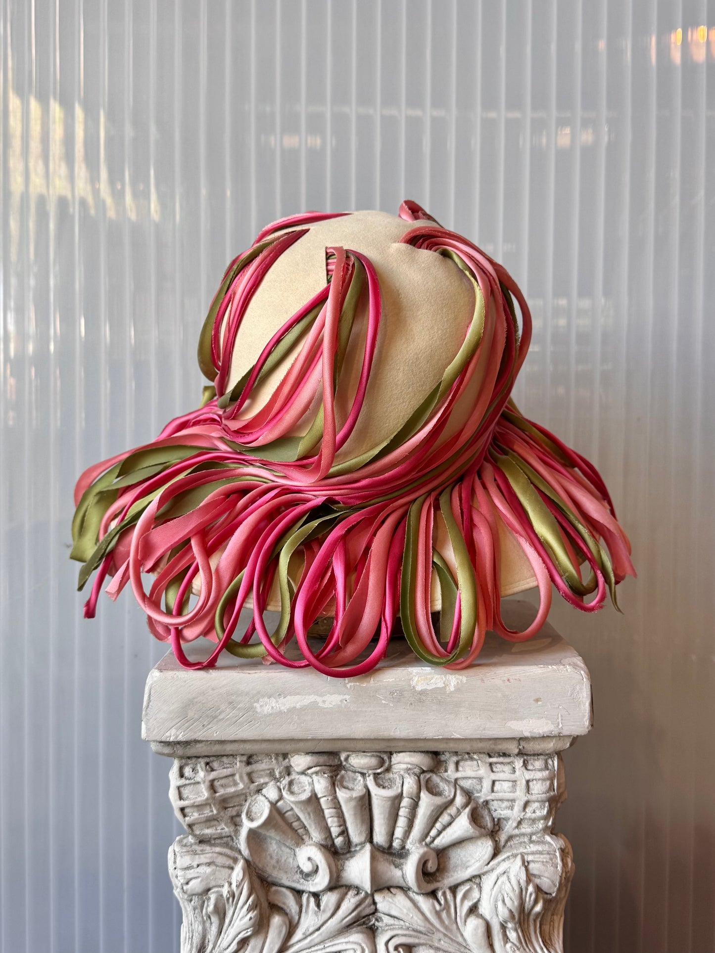 1960s Dior Cloche Hat with Pink & Green Swirls