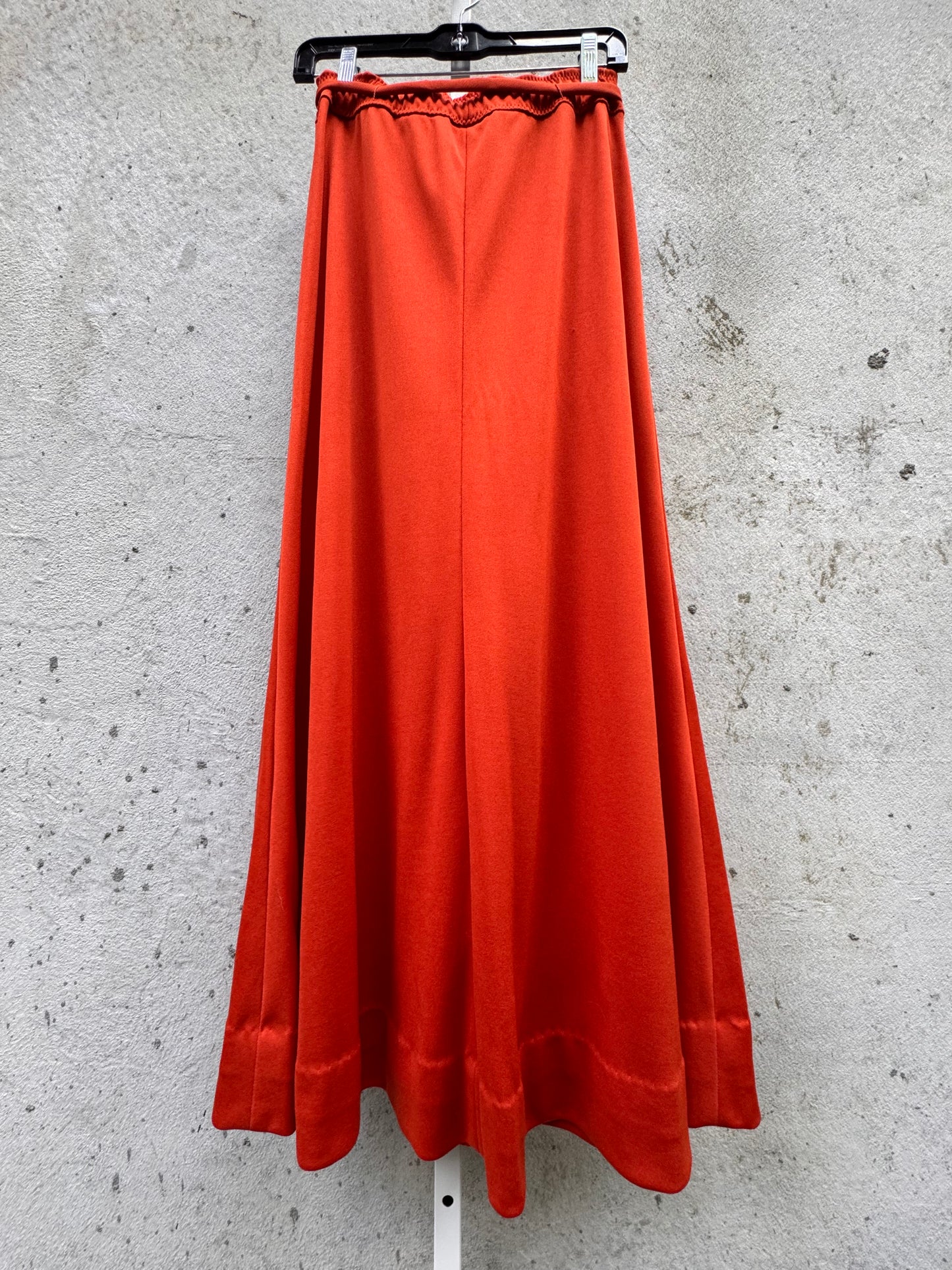 1970s Orange PolyKnit Maxi Skirt