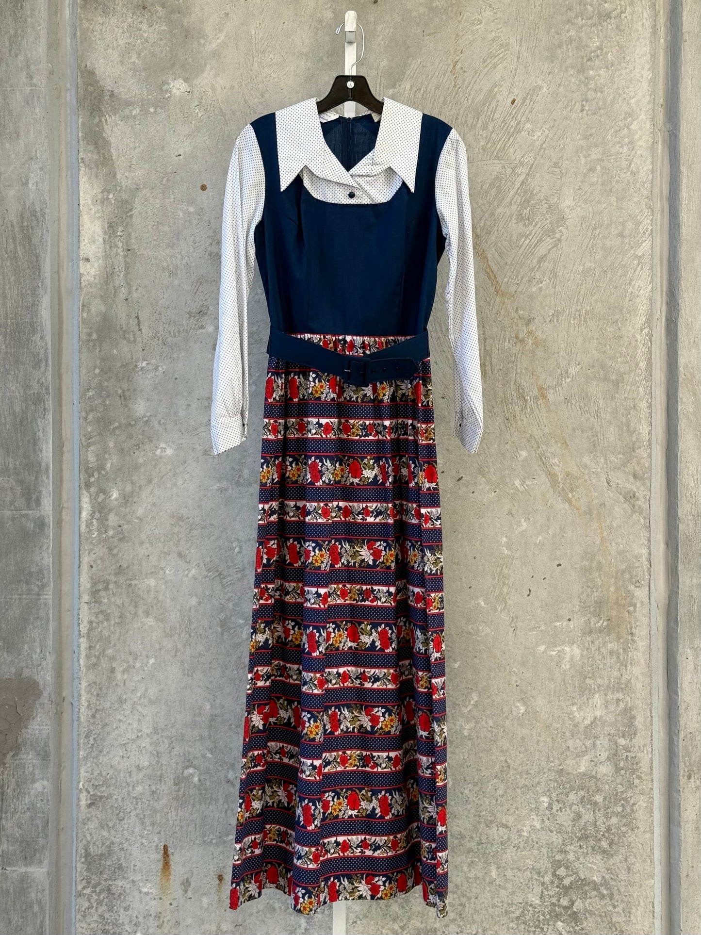 1970s Sears Maxi Dress w/ Polka Dots & Florals