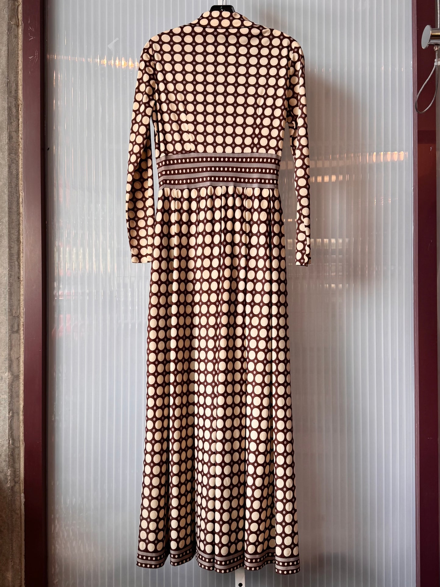 1970s Brown & Creme Polka Dot Dress