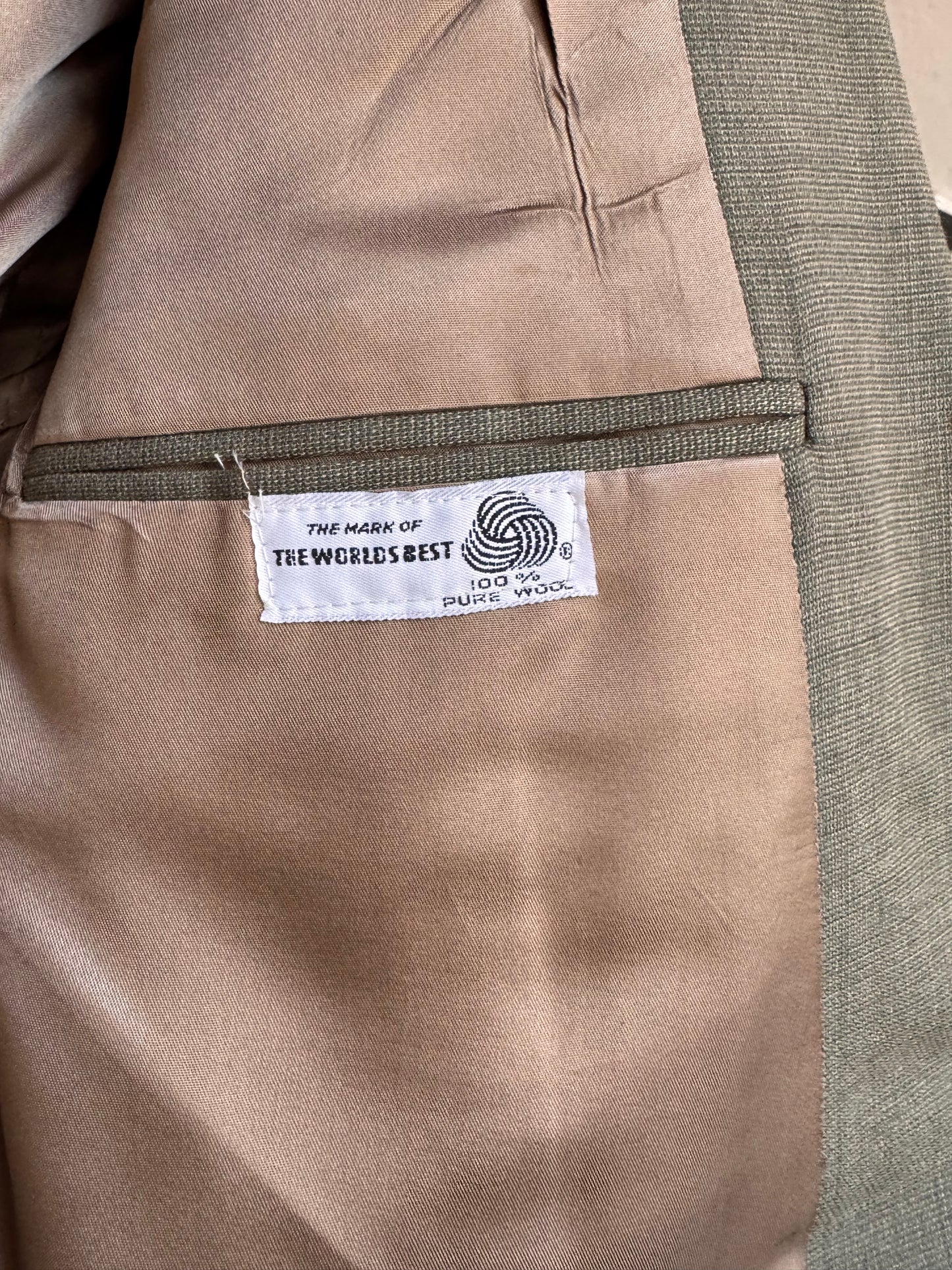 1990s Sage Green Wool Blazer & Pants Suit Set