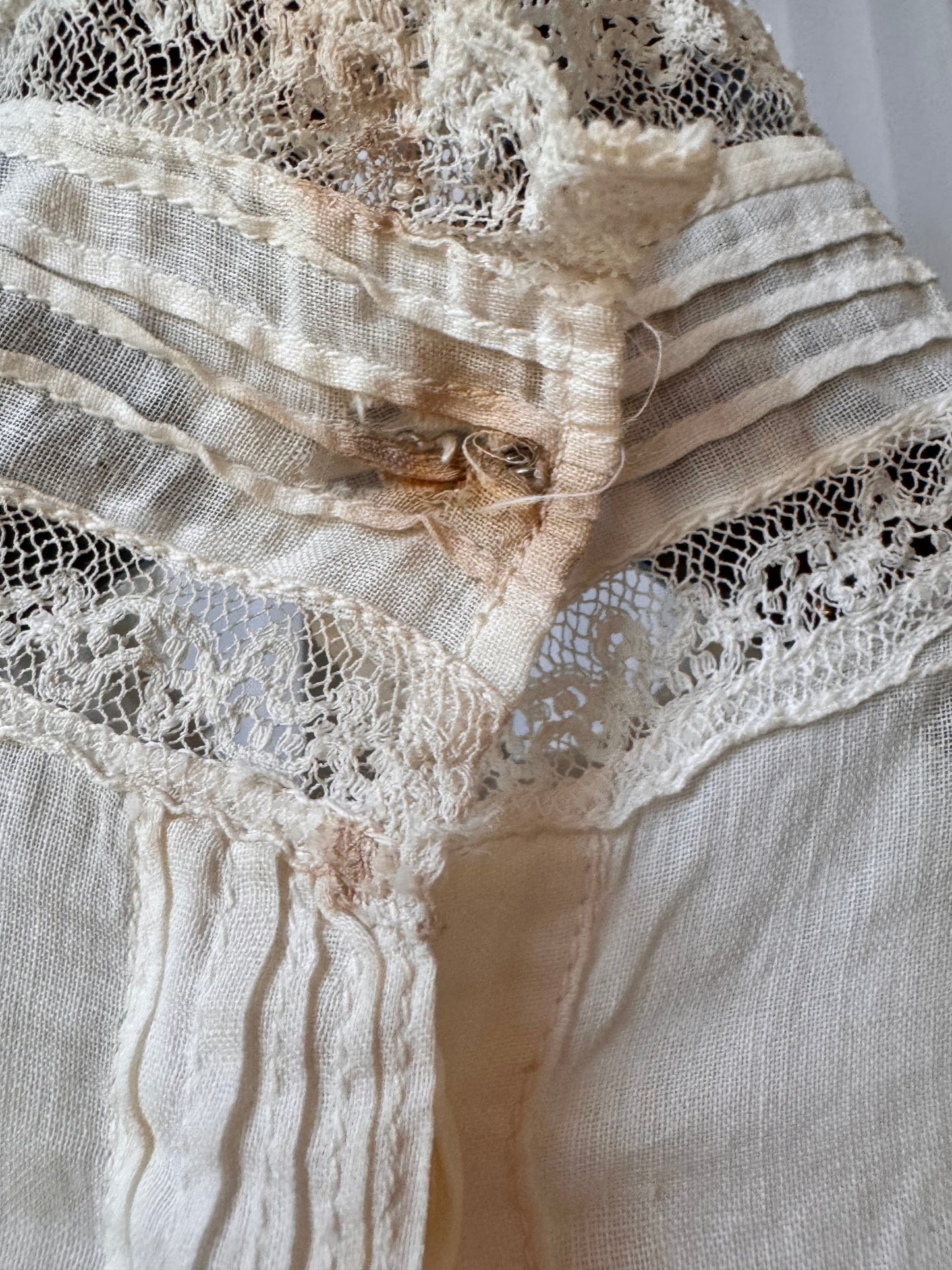 Edwardian Sheer Button-Up Eyelet, Lace & Pintuck Blouse