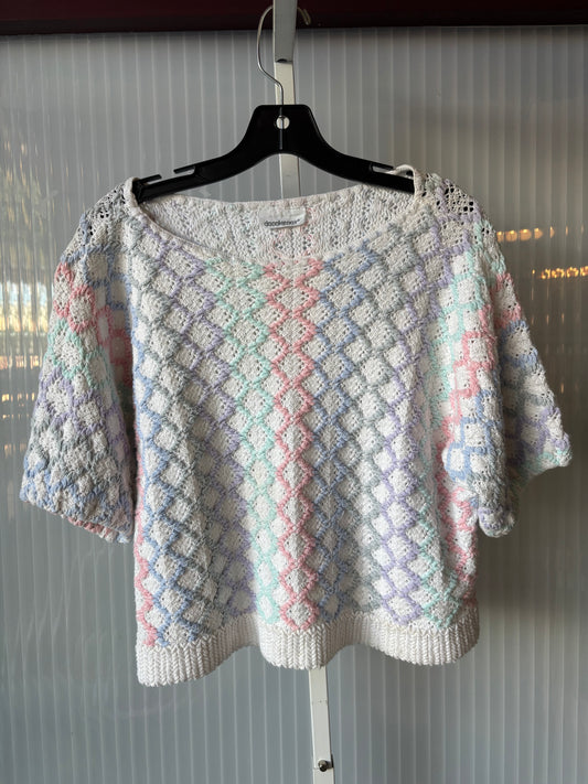 1970s Pastel & White Crochet Short Sleeve Sweater