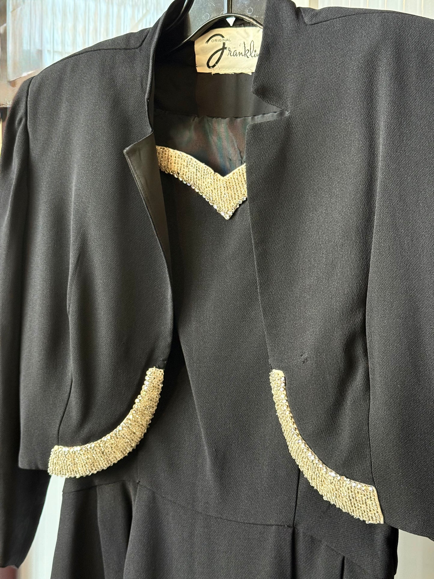 1950s Silver Beaded Black Bolero & Dress Set