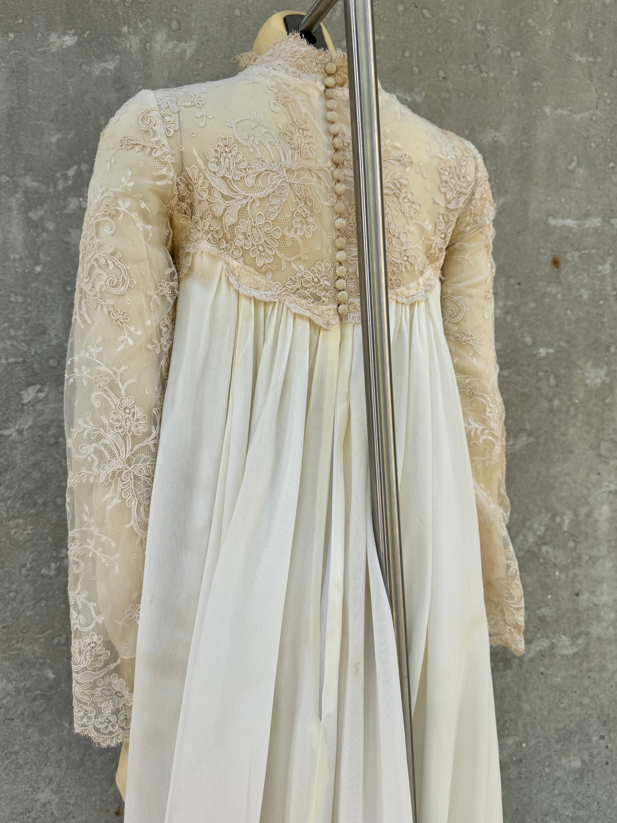 1960s Cream Empire Waist Lace & Organza Wedding Dress