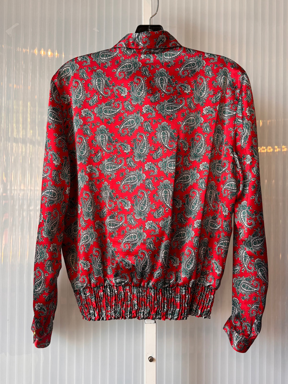 1980s Paisley Print Red Satin Blouse