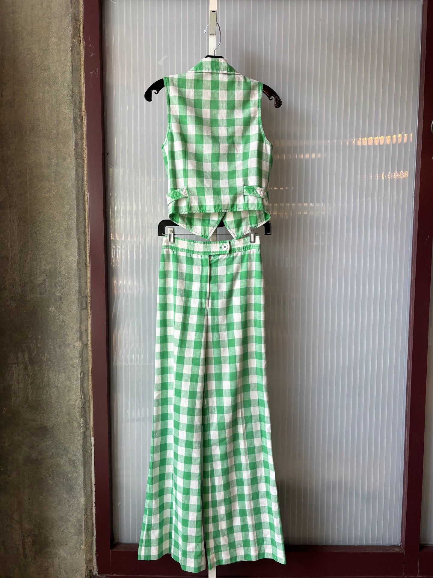 1980s Green & White Gingham Vest & Pants Set