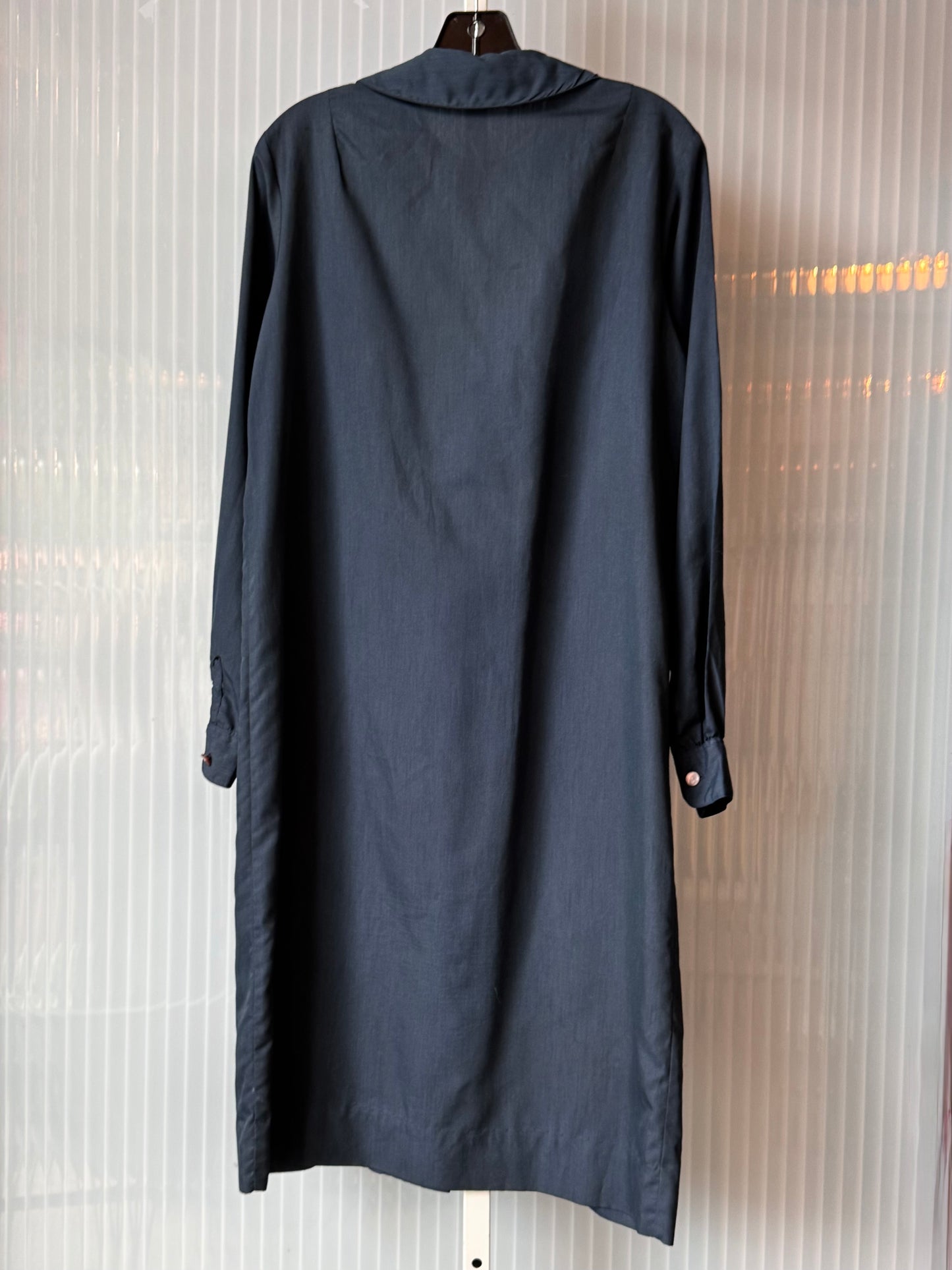 1960s Navy Blue Pintuck Button-Up Shift Dress
