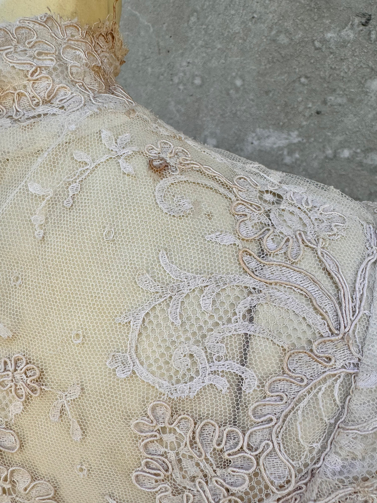 1960s Cream Empire Waist Lace & Organza Wedding Dress