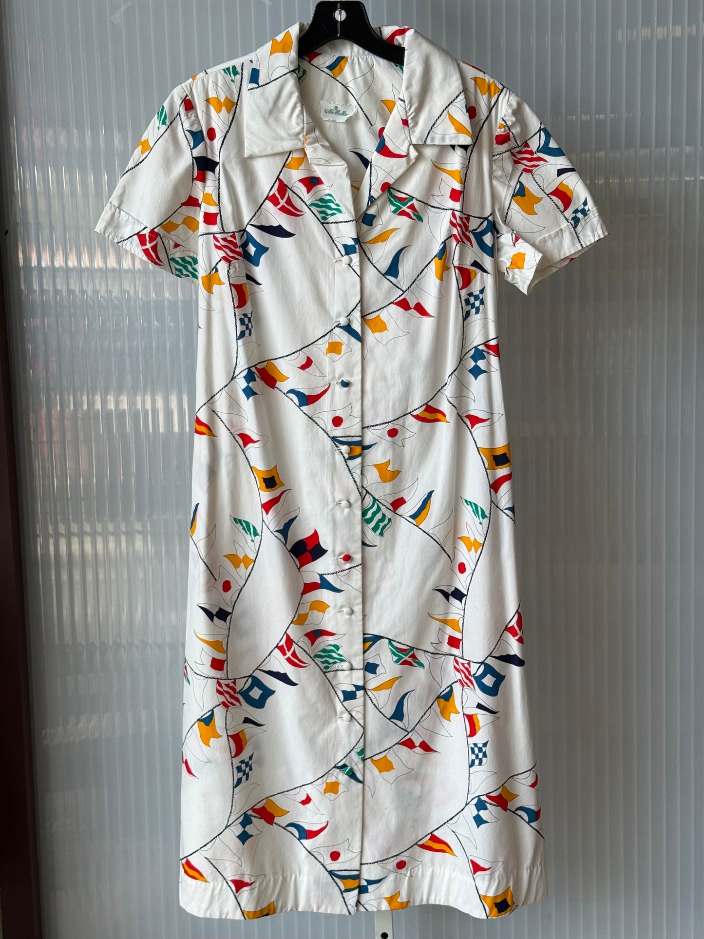 1970 White Nautical Flag Print Button-Down Dress
