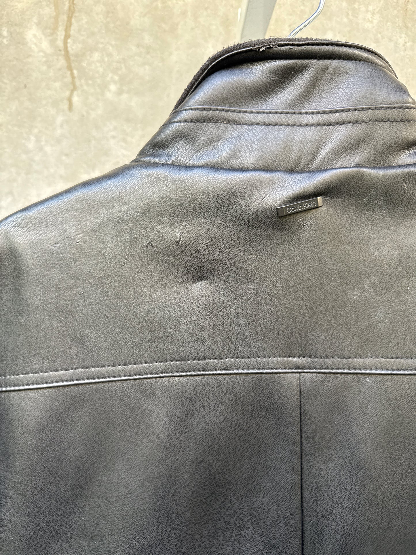 Calvin Klein Faux Black Leather Jacket with Padded Logo Lining