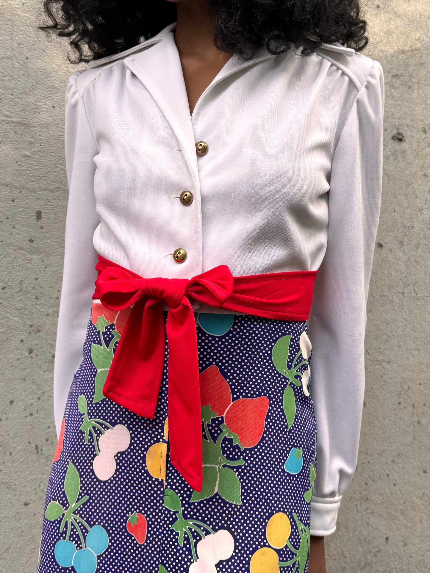 1970s White Purple & Red Maxi Dress