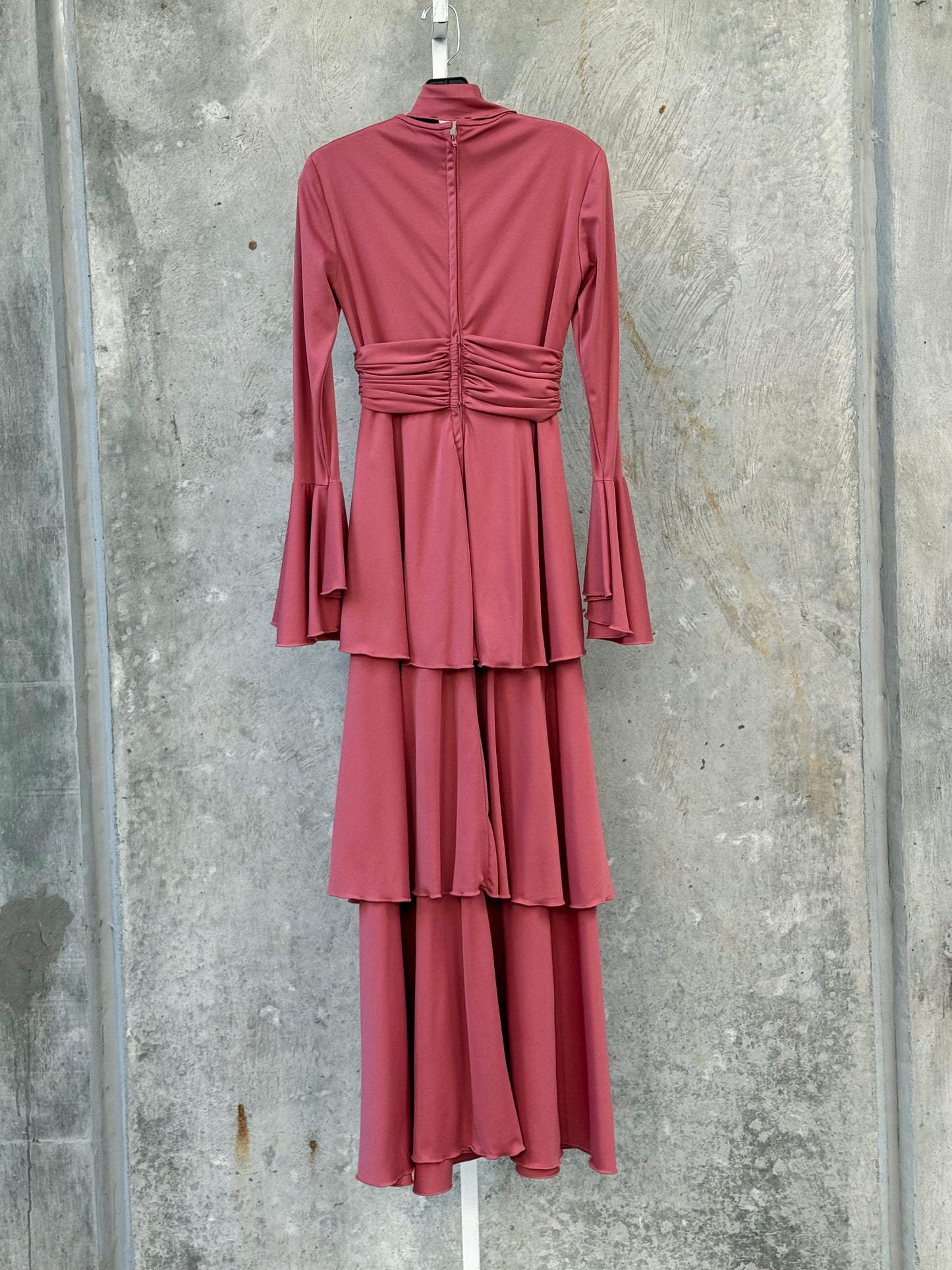 1970s Mauve Layered Dress with Wavy Collar