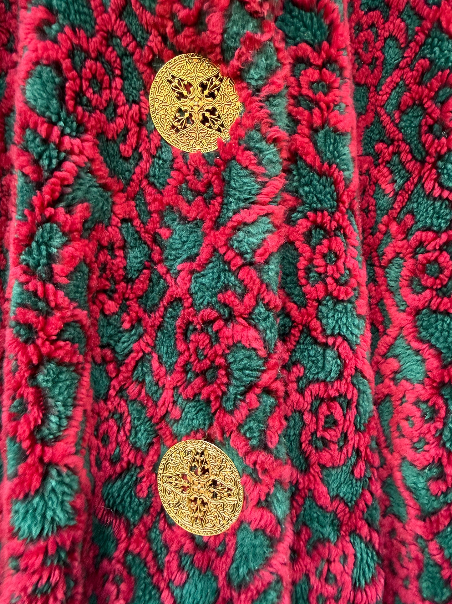 1980s Maroon & Green Fuzzy Jacket w/ Waist Cinch