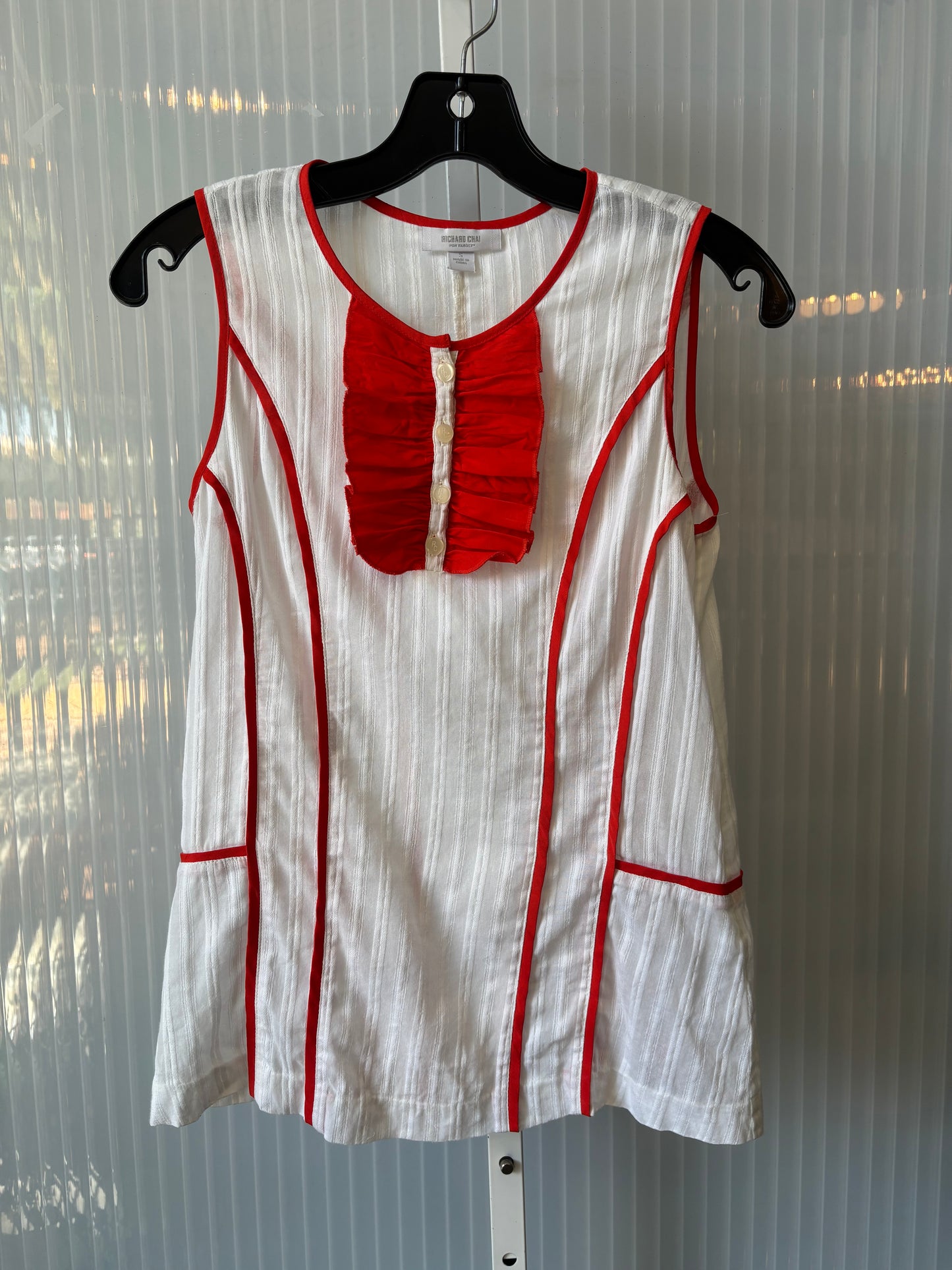 Y2K does 1960s White and Orange Frilly Top