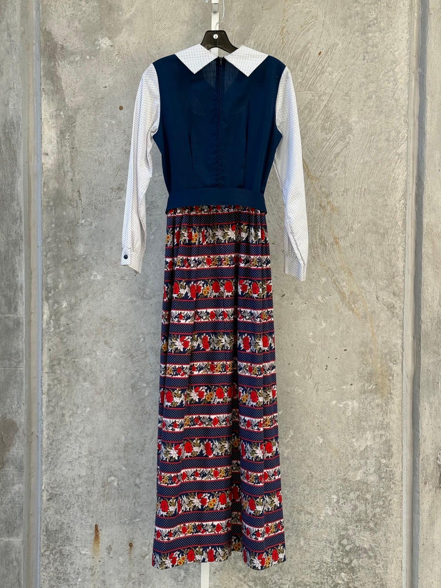 1970s Sears Maxi Dress w/ Polka Dots & Florals
