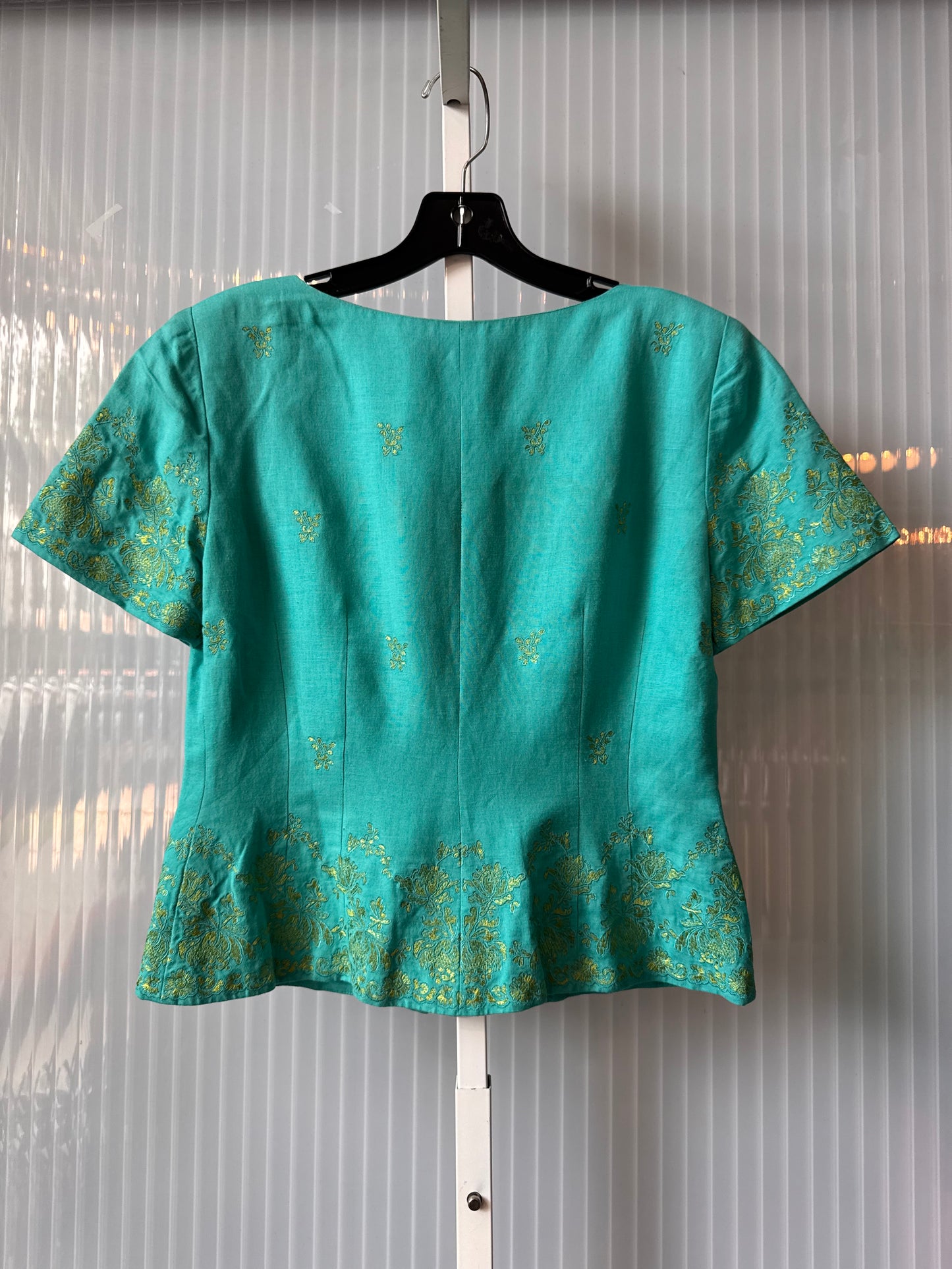 1990s Blue & Green Top & Skirt Suit Set
