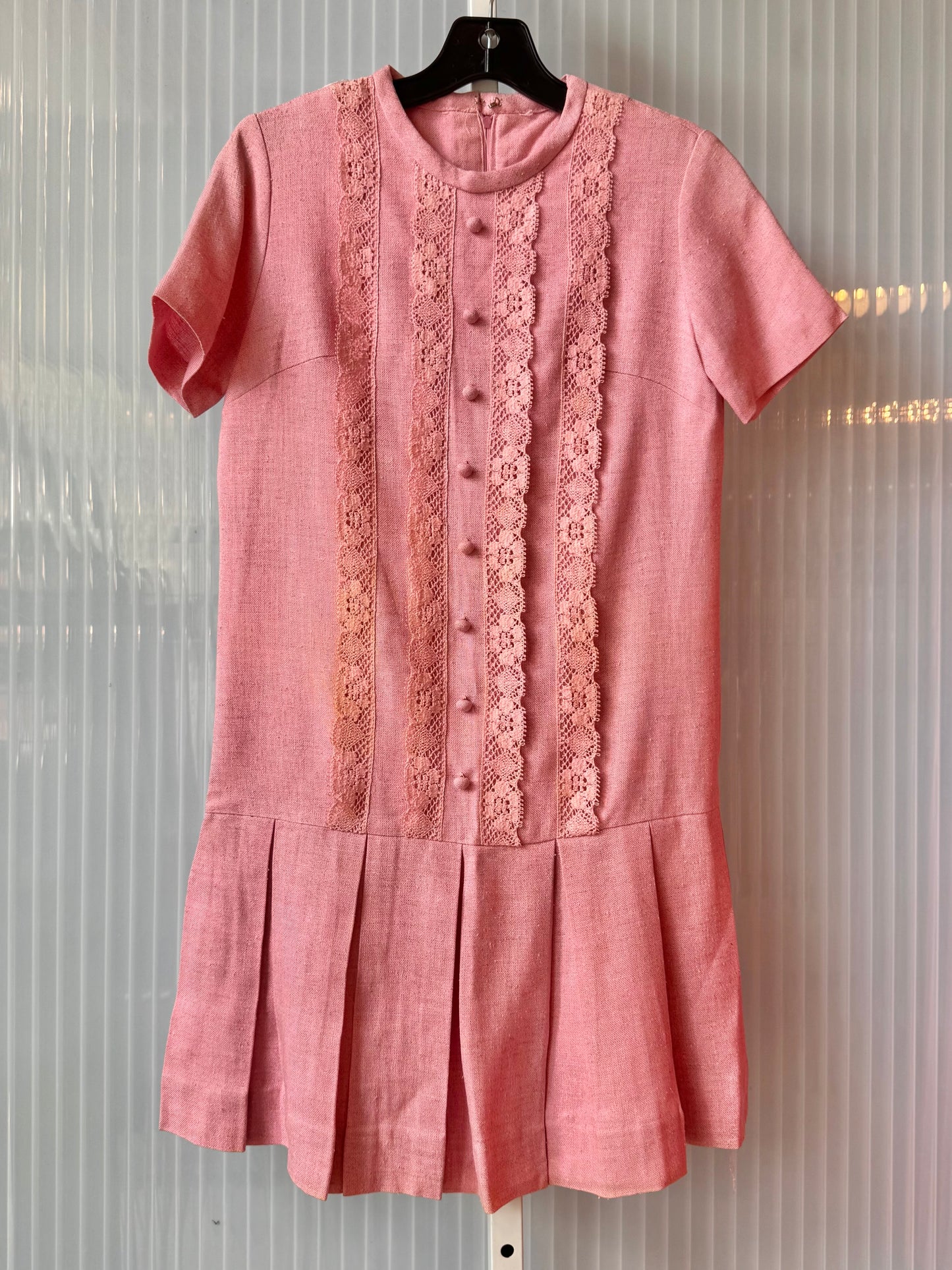 1960s Bubblegum Pink Mod Drop-Waist Box Pleated Dress