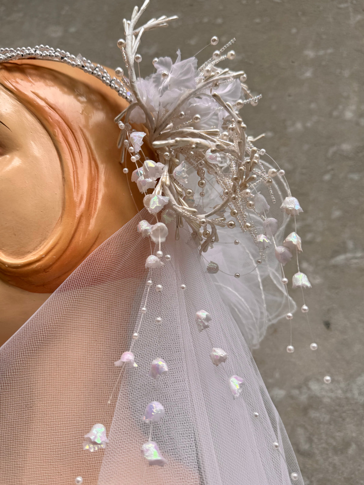 1960s White Pearl Crown Veil