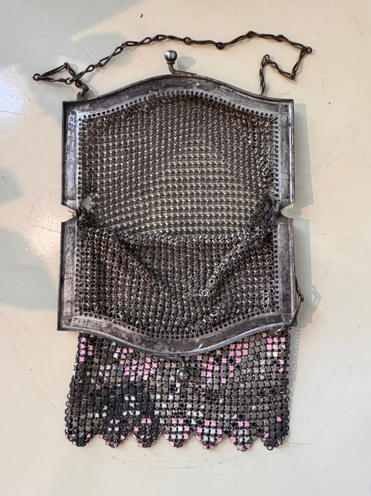 1920s Pink & Silver Metal Mesh Flapper Purse