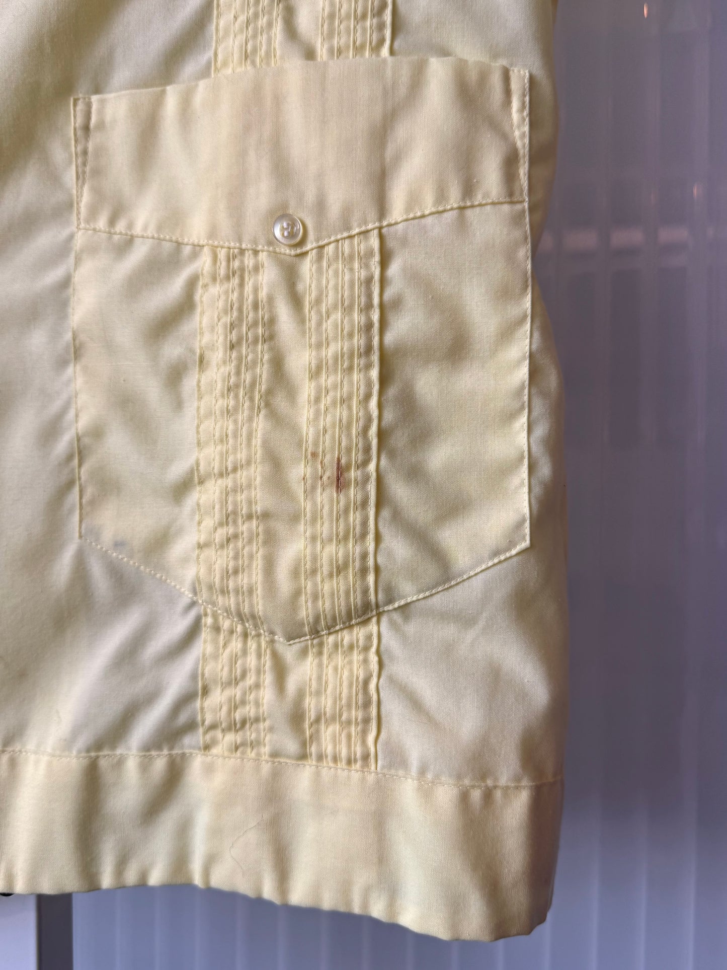 1970s Pastel Yellow Guayabera Button-Up Shirt