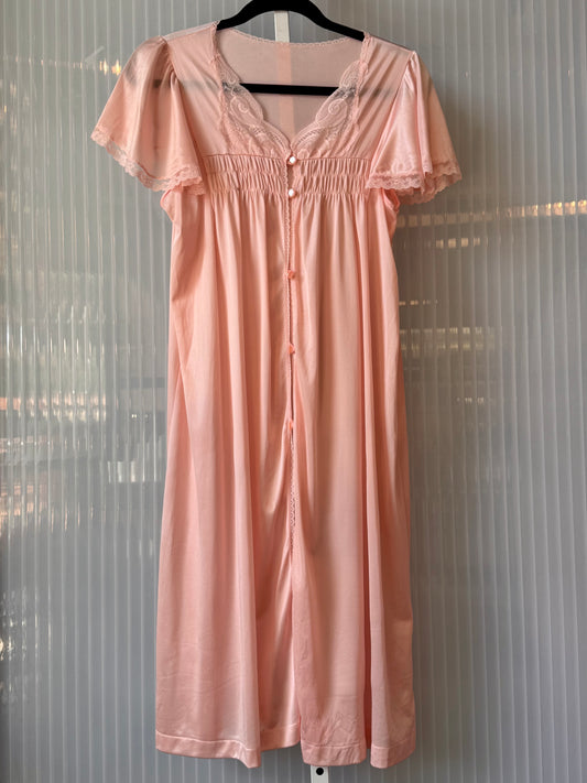 1960s Button-front Pink Nylon Lace Nightgown
