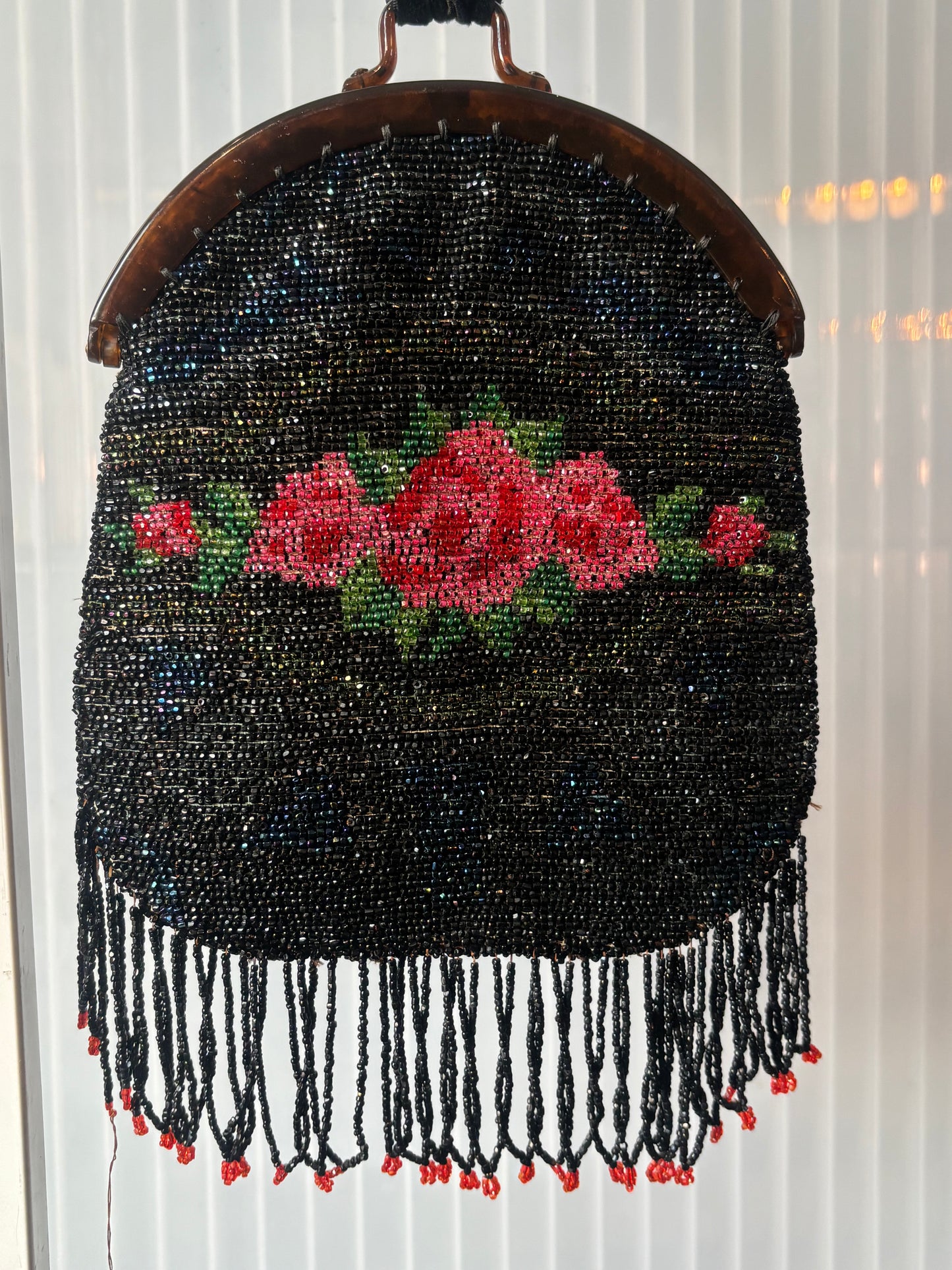 1920s Art Deco Beaded Rose Evening Bag