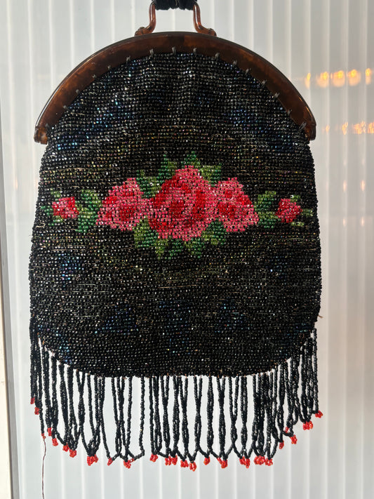 1920s Art Deco Beaded Rose Evening Bag