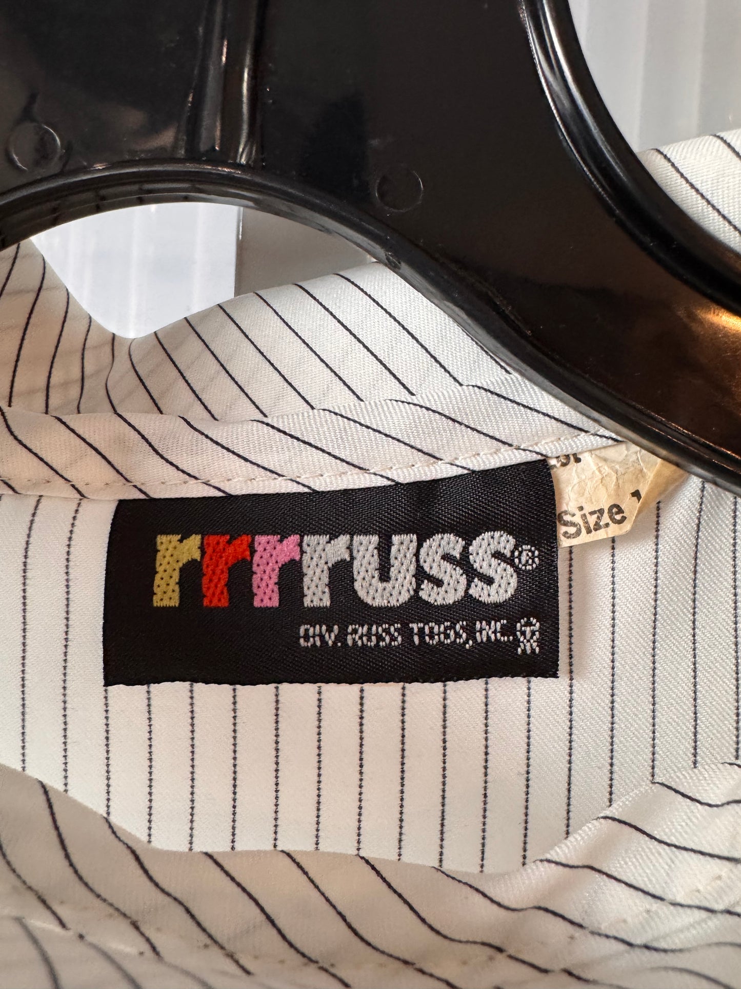 1980s White & Black Pinstripe Mock-neck Blouse