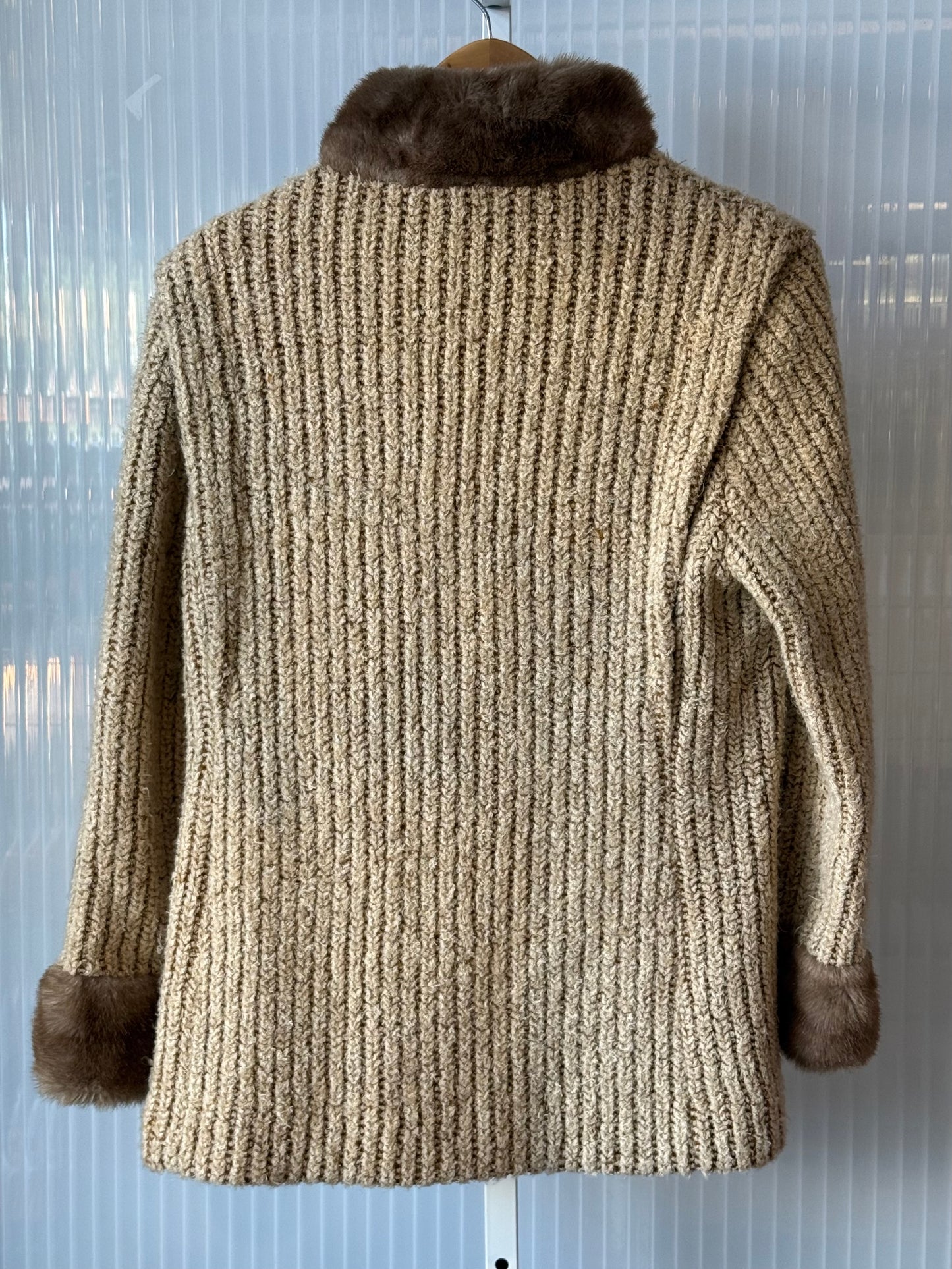 1970s Cream Chunky Knit Faux Fur Jacket